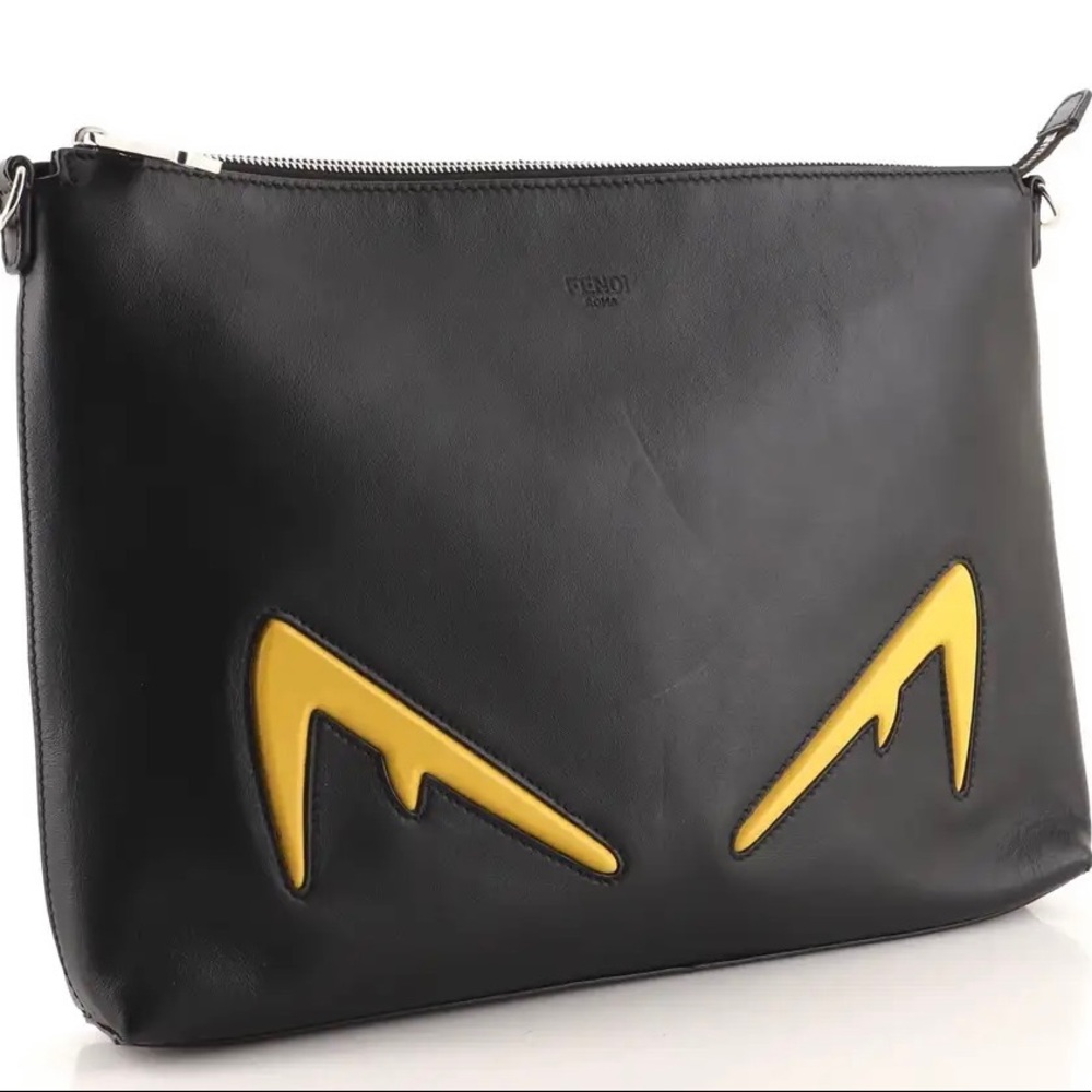 Fendi Monster Diabolic Eyes Messenger Black Leather Bag. Like new. Rare Find